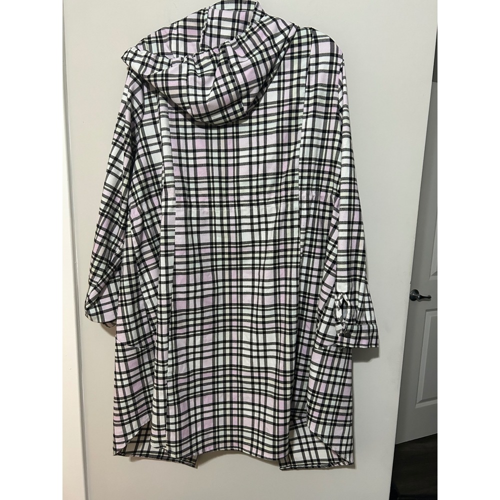 Torrid Plaid Hooded Shirt Jacket White Pink Black Snap Front Plus Size - Picture 12 of 14